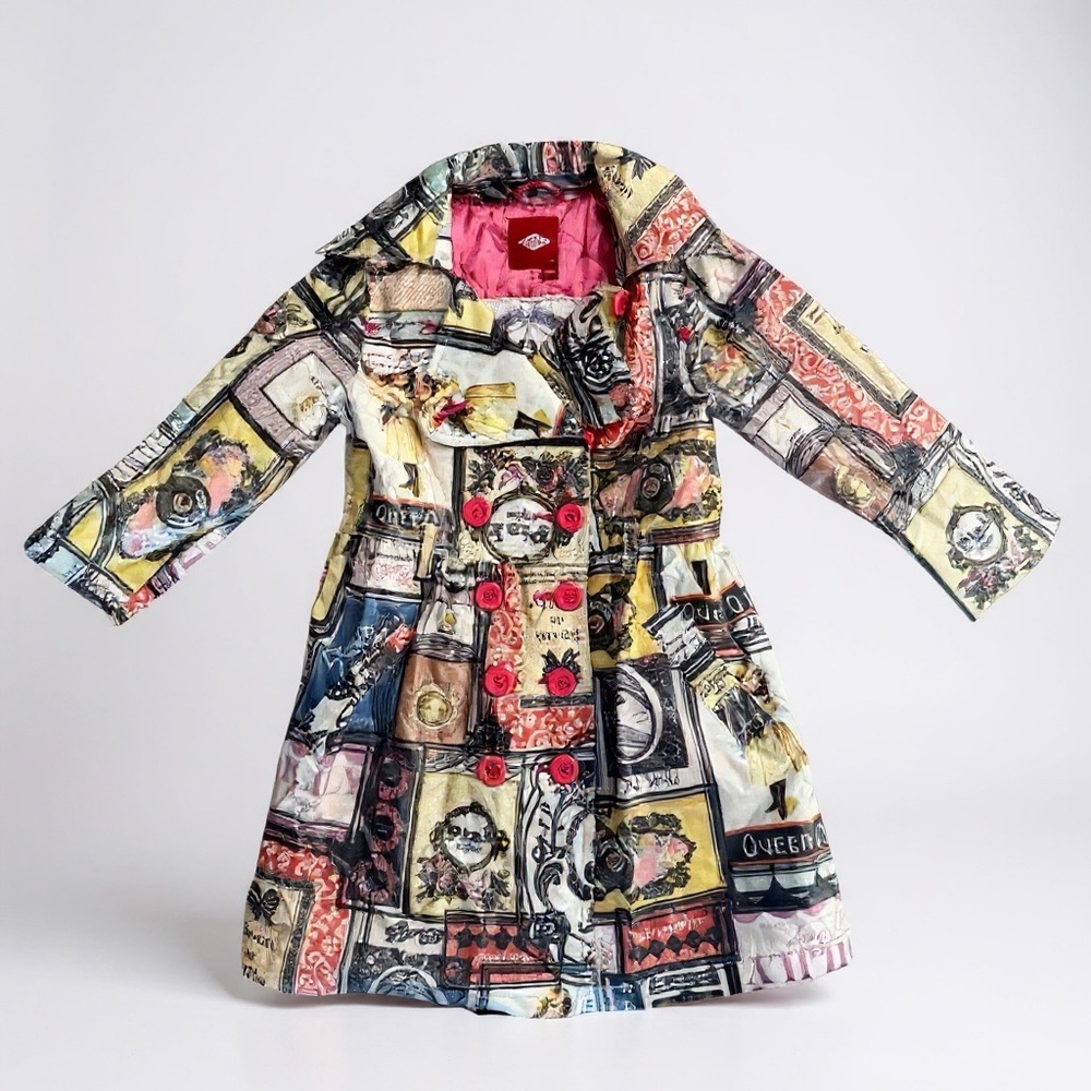 Oilily girl trench coat quilted lining Rain Jacket size 104/ 4Y collage Paris